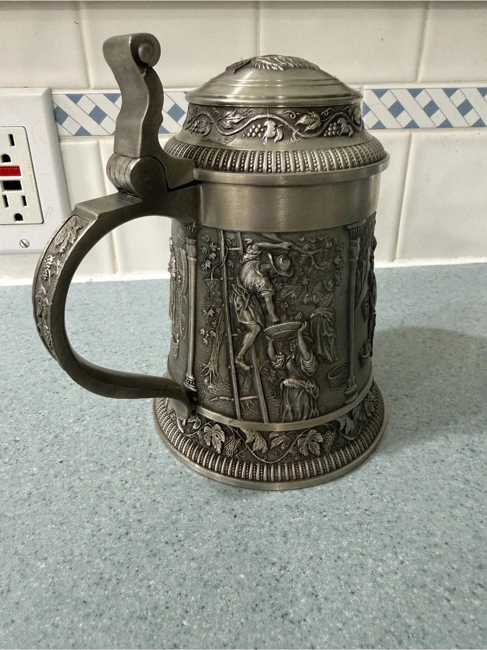 1970s Pewter Beer Stein from Germany ~ Authentic Vintage Lidded Drinking Mug